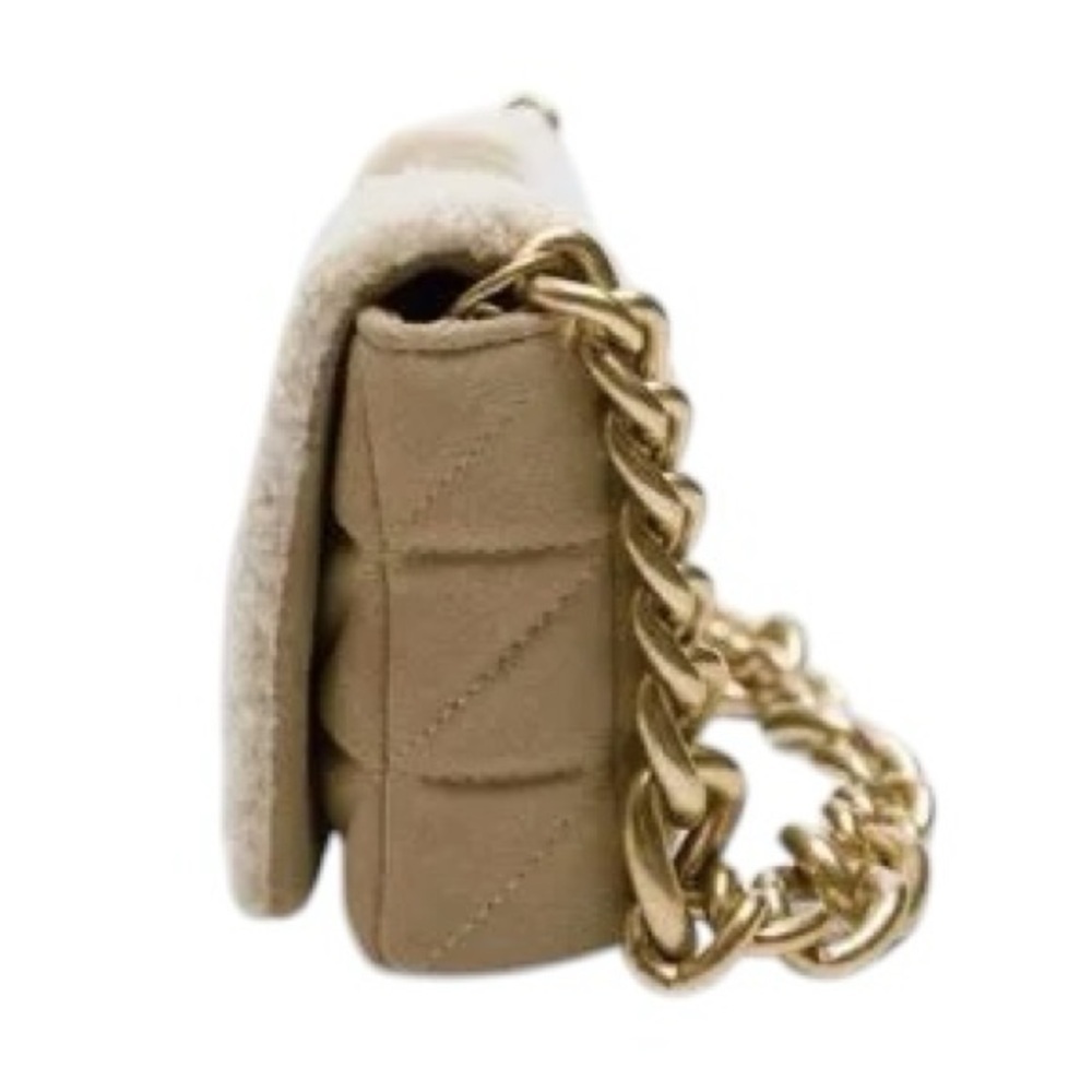 NWOT ZARA LEATHER HEAVY GOLD CHAIN QUILTED/FLEECE SHOULDER BAG - Picture 3 of 11